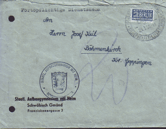 Umschlag des Aufnahmebriefes